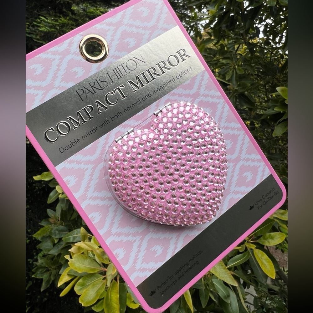 Paris Hilton Pink Heart Rhinestone Bling Compact Mirror